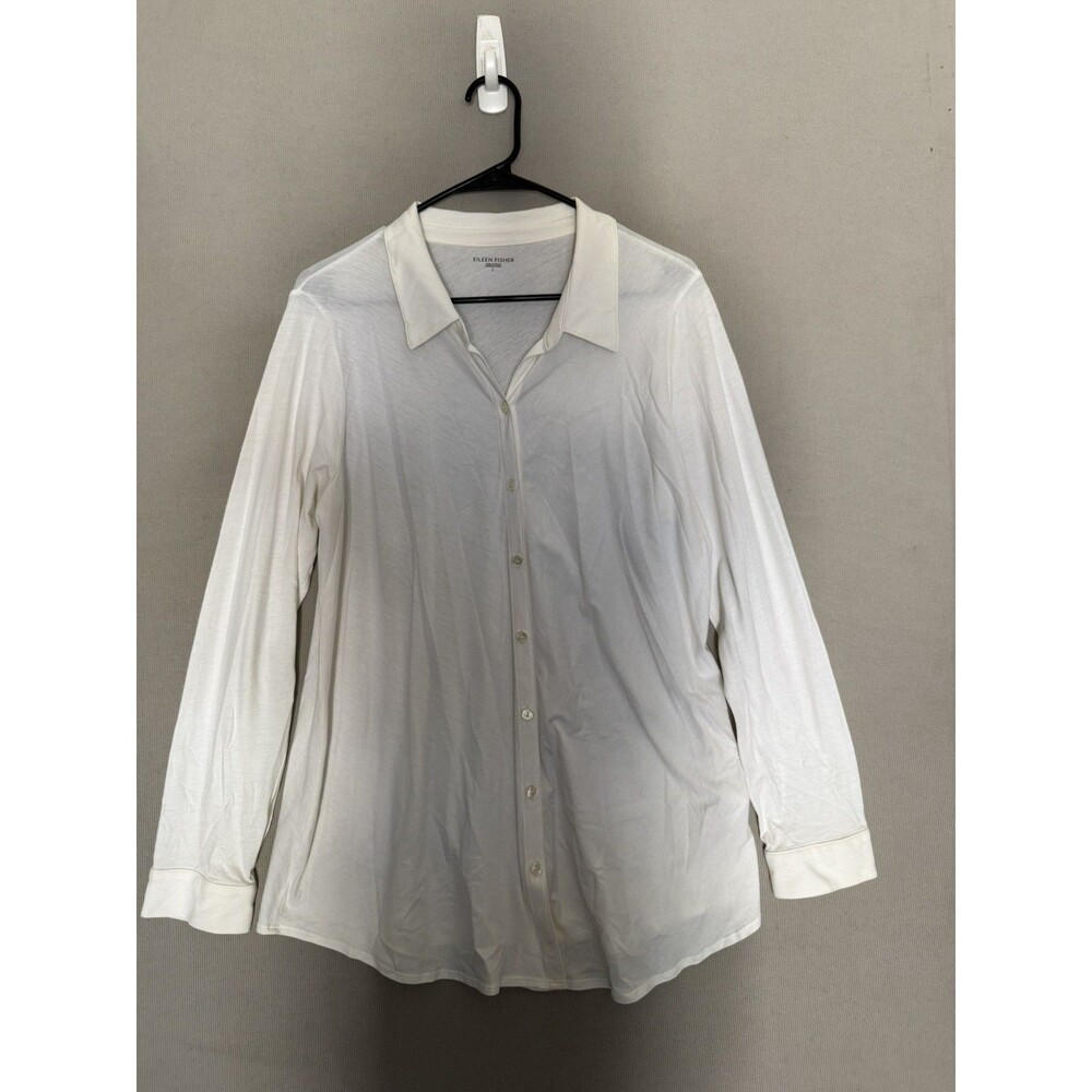 Eileen Fisher Organic Cotton Jersey Shirt Large white Women Button-Up Collared